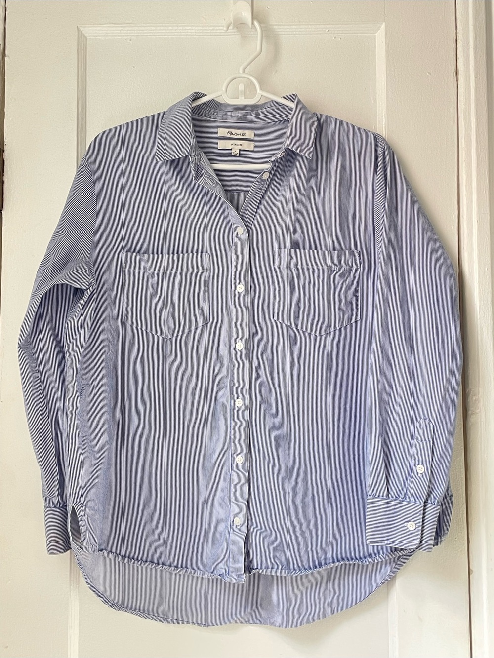 Madewell Women's Light Blue Striped Oversized Ex-Boyfriend Button-Down Shirt